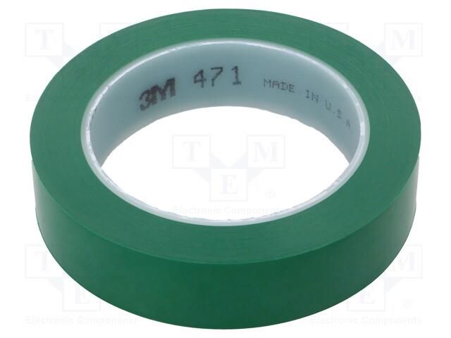 Tape: marking; green; L: 33m; W: 25mm; Thk: 0.13mm; 2.5N/cm; 130% 3M 3M-471-25-33/GN