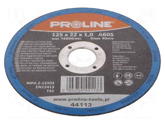 Cutting wheel; Ø: 125mm; Øhole: 22mm; Disc thick: 1mm; steel PROLINE PRE-44113