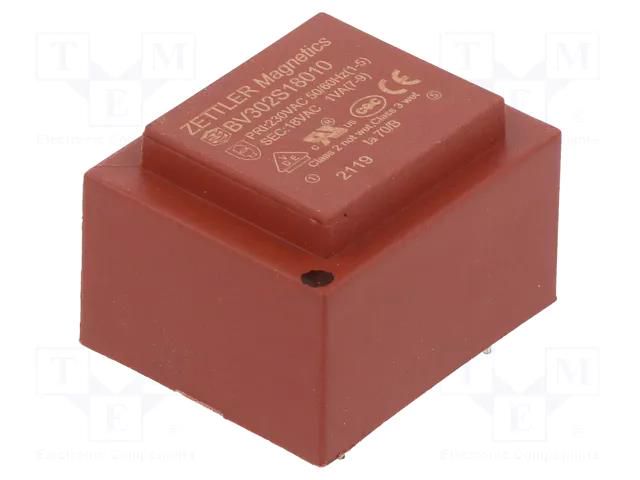 Transformer: encapsulated; 1VA; 230VAC; 18V; 55mA; PCB ZETTLER BV302S18010