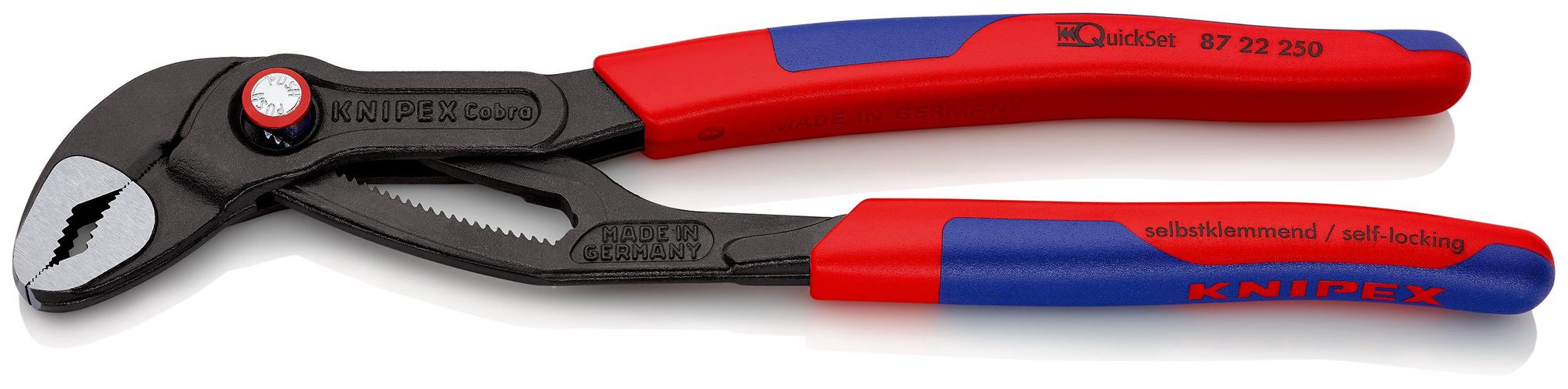 KNIPEX 87 22 250 Cobra® QuickSet High-Tech Water Pump Pliers with slim multi-component grips grey atramentized 250 mm 87 22 250 4003773077794