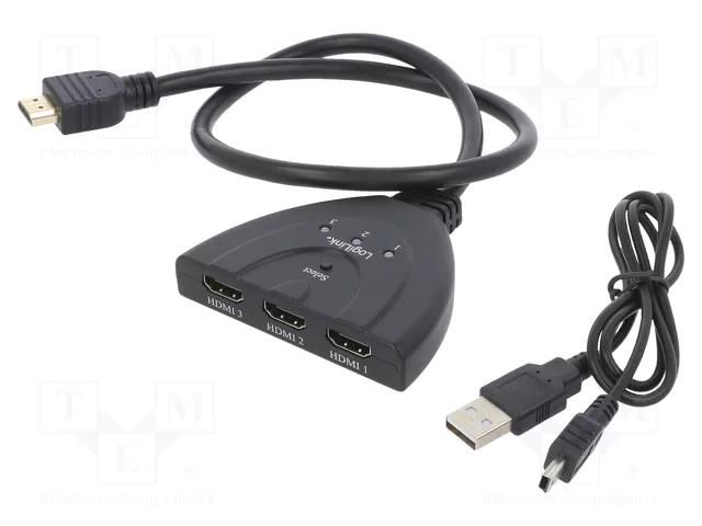 Switch; 0.5m; HDCP 1.4,HDMI 1.4; black; Input: HDMI socket x3 LOGILINK HD0040