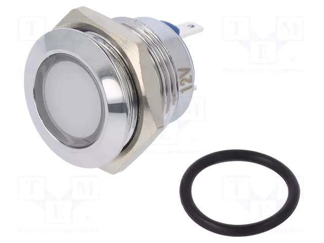 Indicator: LED; flat; white; 12VDC; 12VAC; Ø16mm; connectors; brass NINIGI IND16-12W-C
