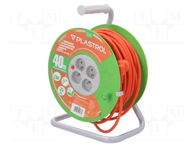 Extension lead; 3x1.5mm2; reel,Schuko; Sockets: 4; PVC; orange; 40m PLASTROL W-98950