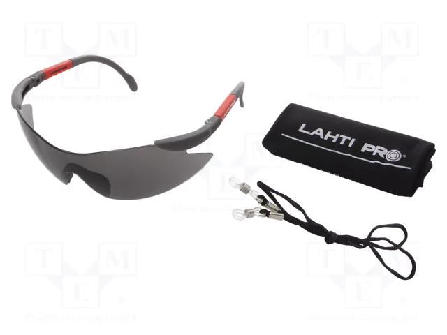 Safety spectacles; Lens: grey; Features: regulated; Kit: case LAHTI PRO LAHTI-46038