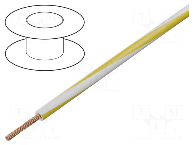 Wire; H05V-K,LgY; stranded; Cu; 0.75mm2; PVC; white-yellow; 100m BQ CABLE LGY0.75-WH/YL