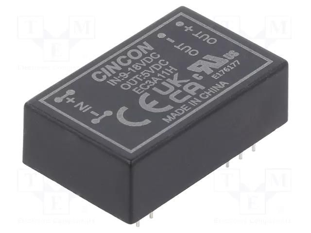 Converter: DC/DC; 3W; Uin: 9÷18VDC; Uout: 5VDC; Iout: 600mA; DIP24 CINCON EC3A11H