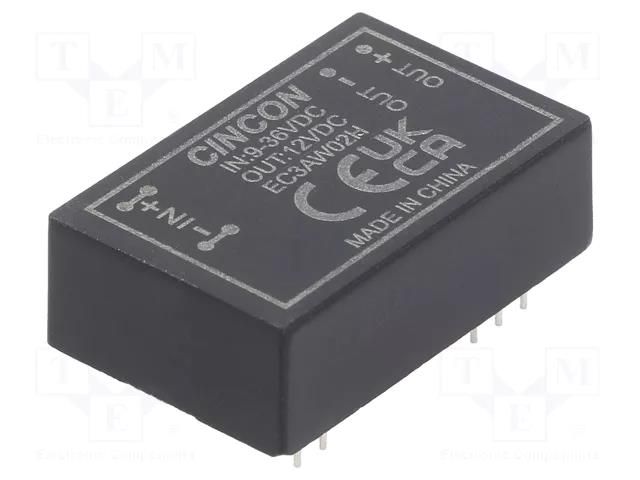 Converter: DC/DC; 3W; Uin: 9÷36VDC; Uout: 12VDC; Iout: 250mA; DIP24 CINCON EC3AW02H