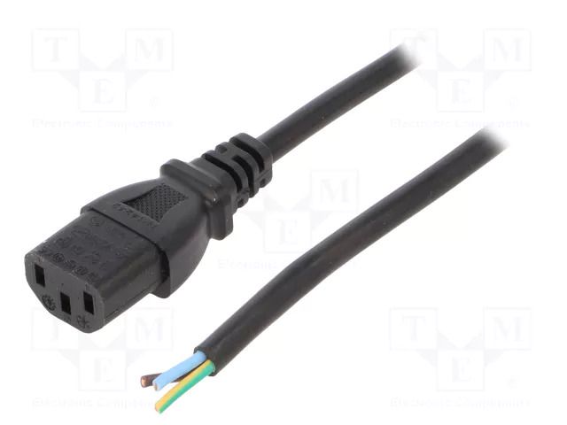 Cable; 3x0.75mm2; IEC C13 female,wires; PVC; 1.8m; black; 10A; 250V LIAN DUNG SN31-3/07/1.8BK