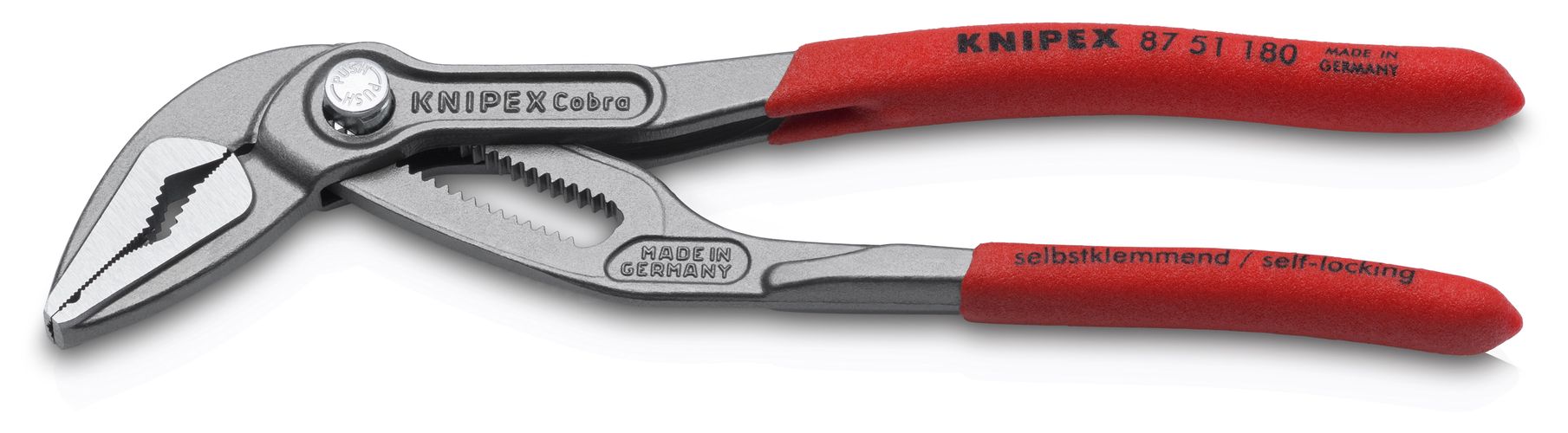 KNIPEX 87 51 180 Cobra® ES Water Pump Pliers extra-slim with non-slip plastic coating grey atramentized 180 mm 87 51 180 4003773088981