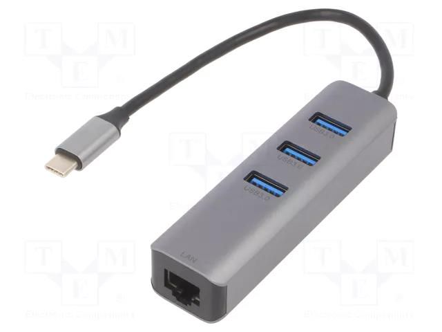 Hub USB; RJ45 socket,USB A socket x3,USB C plug; USB 3.1; black AKYGA AK-AD-66