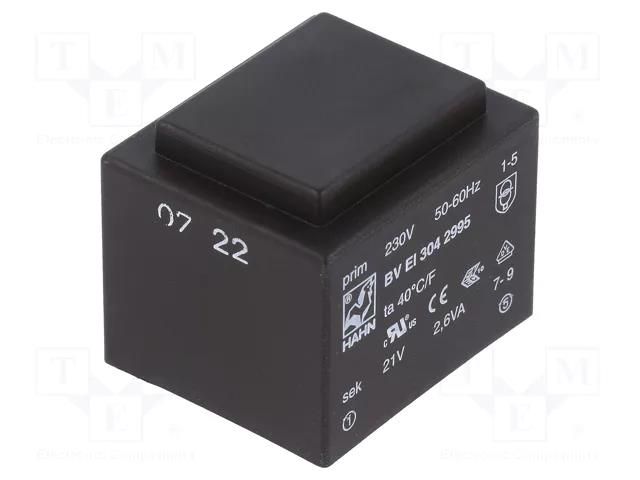 Transformer: encapsulated; 2.6VA; 230VAC; 21V; 123mA; PCB; BVEI HAHN BVEI3042995