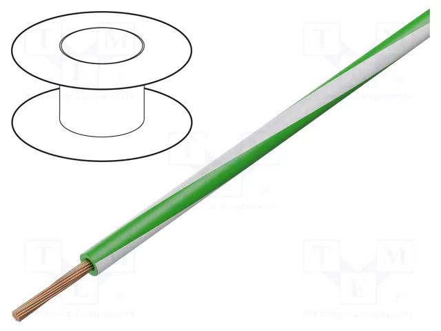Wire; H05V-K,LgY; stranded; Cu; 0.75mm2; PVC; green-white; 100m BQ CABLE LGY0.75-GR/WH