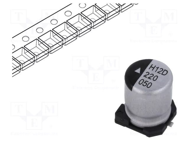Capacitor: electrolytic; SMD; 22uF; 50VDC; Ø6.3x8mm; 1000h; AEH KYOCERA AVX AEH0608220M050R