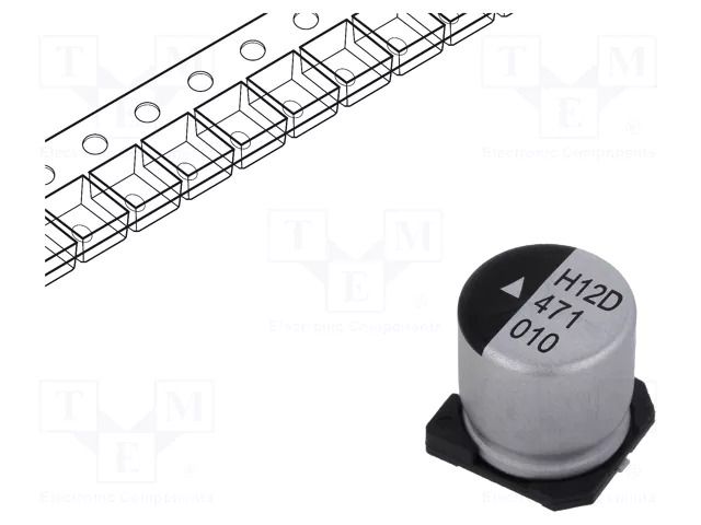 Capacitor: electrolytic; SMD; 470uF; 10VDC; Ø10x10.5mm; 2000h; AEH KYOCERA AVX AEH1010471M010R
