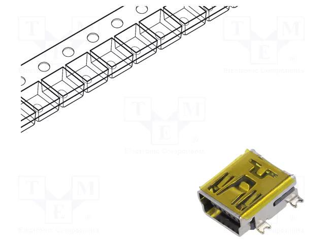 Connector: USB B mini; socket; SMT; PIN: 5; horizontal; tape CONNFLY DS1104-BN0SRS