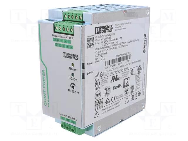 Power supply: switching; 240W; 24VDC; 10A; 85÷264VAC; 90÷350VDC PHOENIX CONTACT QUINT-PS/1AC/24DC/