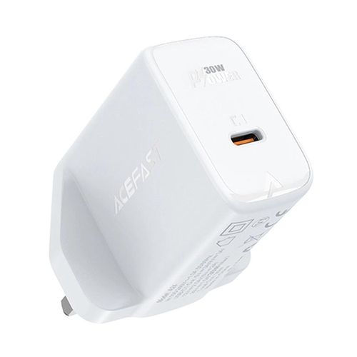 Acefast GaN wall charger (UK plug) USB Type C 30W, Power Delivery, PPS, Q3 3.0, AFC, FCP white (A24 UK white), Acefast 6974316281276 6974316281276