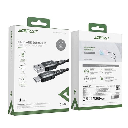 Acefast USB cable - USB Type C 1.2m, 3A black (C1-04 black), Acefast 6974316280545 6974316280545
