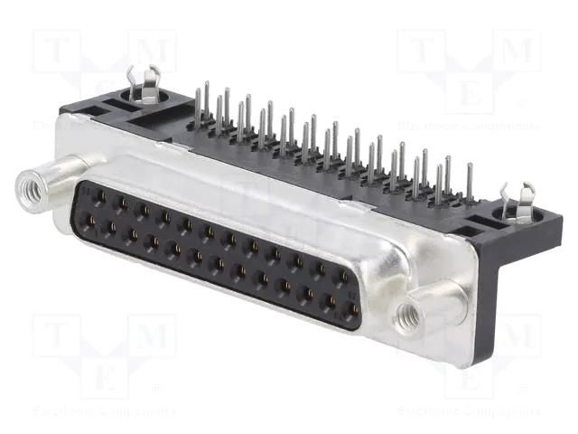 D-Sub; PIN: 25; socket; female; for panel mounting; angled 90° AMPHENOL COMMUNICATIONS SOLUTIONS D25S33E4GV00LF