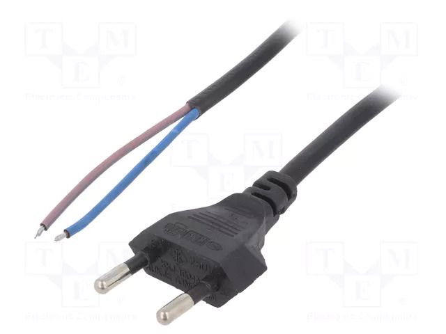 Cable; 2x0.75mm2; CEE 7/16 (C) plug,wires; PVC; 1.5m; black; 2.5A AKYGA AK-OT-05A