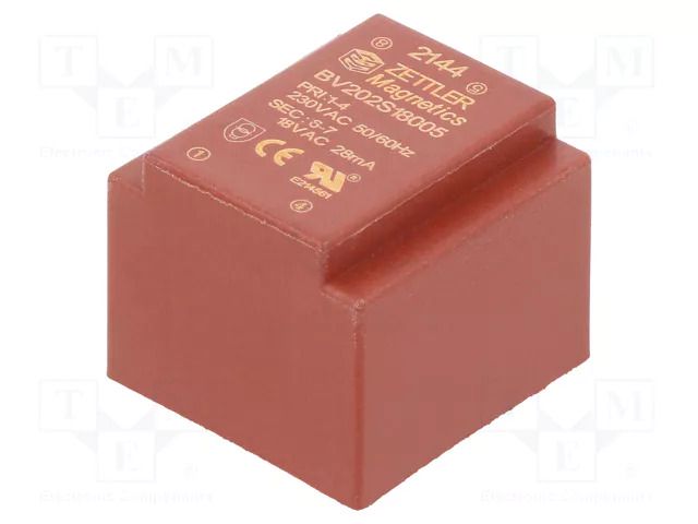 Transformer: encapsulated; 0.5VA; 230VAC; 18V; 27.8mA; PCB ZETTLER BV202S18005