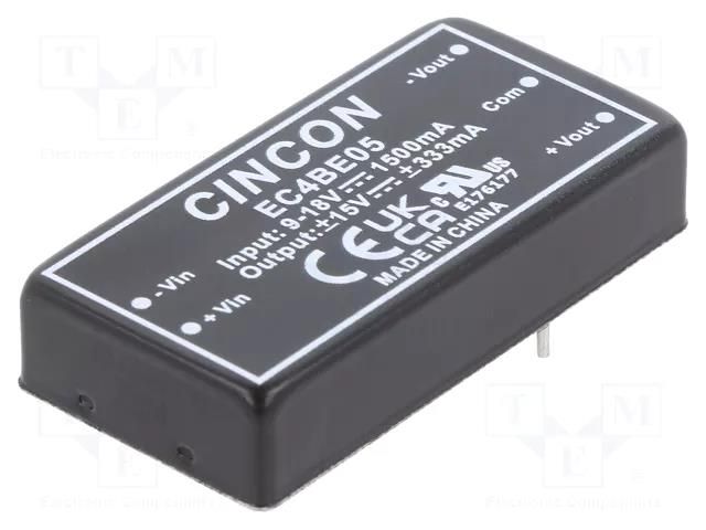 Converter: DC/DC; 10W; Uin: 9÷18VDC; Uout: 15VDC; Uout2: -15VDC; THT CINCON EC4BE05