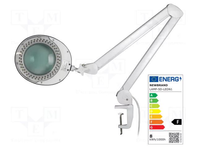 Desk magnifier; with backlight; 5dpt(x2.25); Ø120mm; Ø4.72"; 8W NEWBRAND LAMP-5D-LEDN1