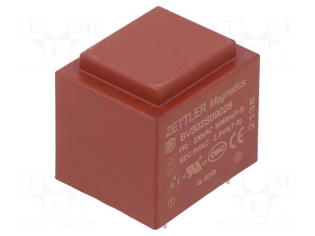 Transformer: encapsulated; 2.8VA; 230VAC; 9V; PCB ZETTLER BV302S09028