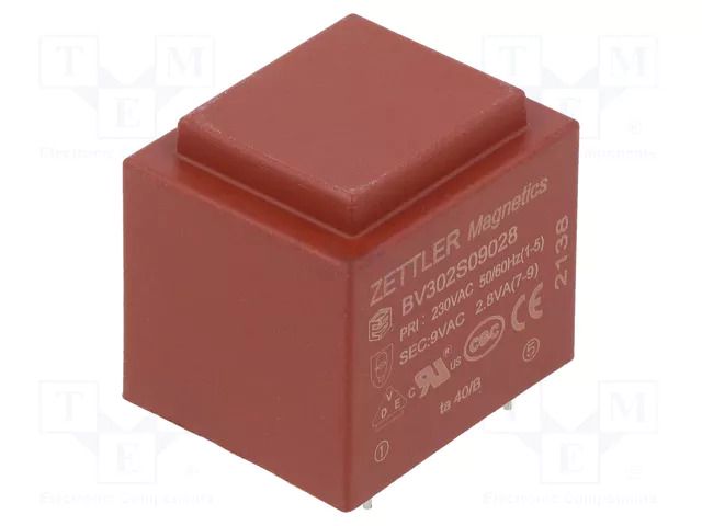 Transformer: encapsulated; 2.8VA; 230VAC; 9V; PCB ZETTLER BV302S09028