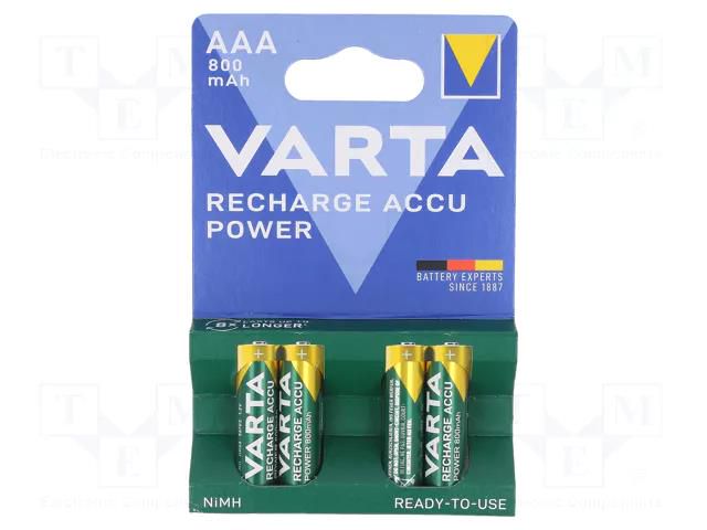 Re-battery: Ni-MH; AAA,R3; 1.2V; 800mAh; LONGLIFE; blister; 4pcs. VARTA ACCU-R3/800-V