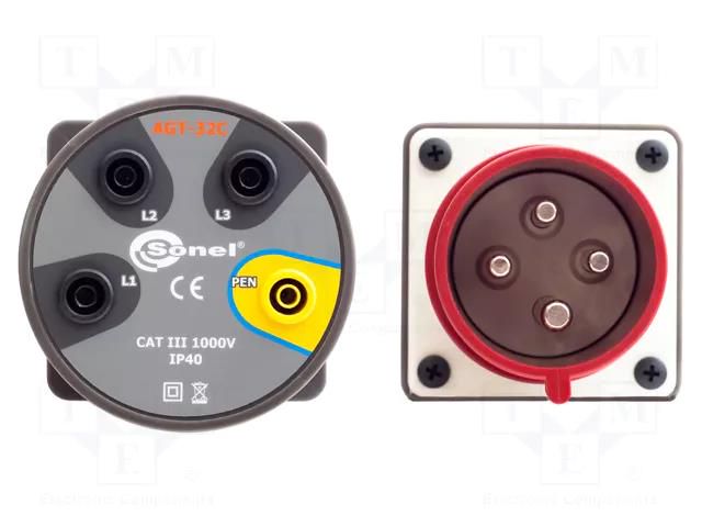 Three-phase adapter; 32A; banana socket x4,CEE plug x4; IP40 SONEL WAADAAGT32C