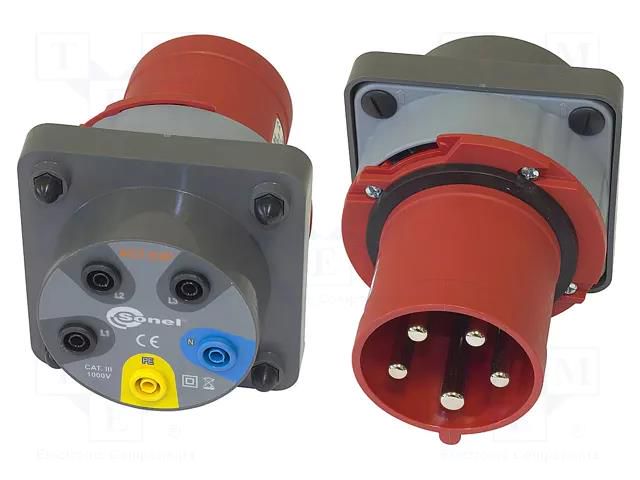 Three-phase adapter; 63A; banana socket x5,CEE plug x5 SONEL WAADAAGT63P