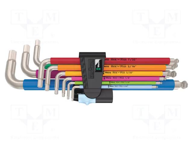 Wrench-set; inch,Hex Plus key,spherical; stainless steel; 9pcs. WERA WERA.05022860001