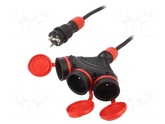 Extension lead; 3x1.5mm2; Sockets: 3; rubber; black; 10m; 16A KEL W-01172