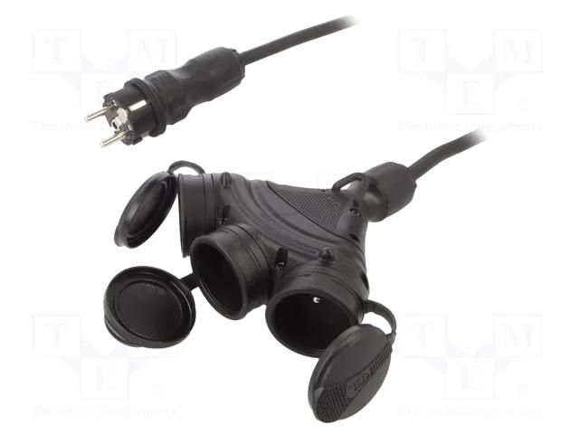 Extension lead; 3x2.5mm2; Sockets: 3; rubber; black; 10m; 16A KEL W-01173