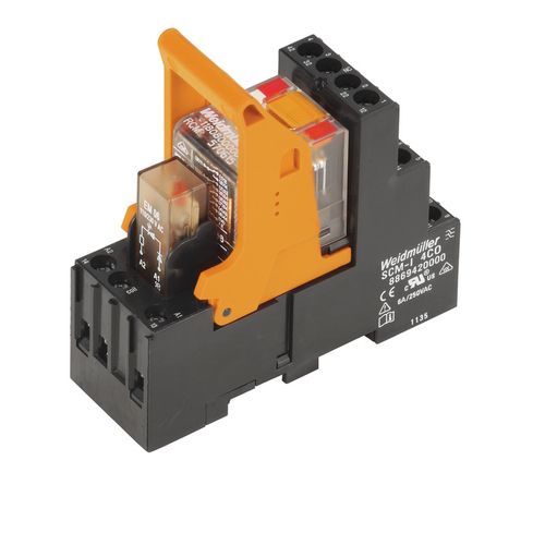 Relay module, 230 V AC, red LED, 4 CO contact with test button (AgNi 90/10) , 240 V AC, 6 A, Screw connection Weidmuller 8921060000 04032248692293