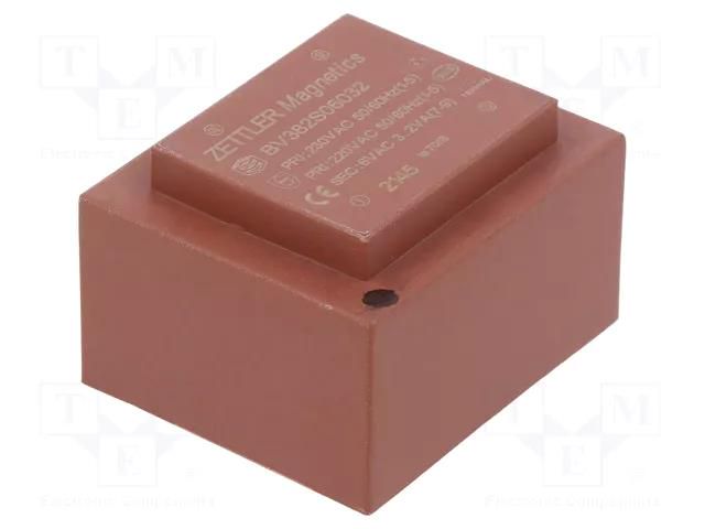 Transformer: encapsulated; 3.2VA; 230VAC; 6V; 533mA; PCB ZETTLER BV382S06032