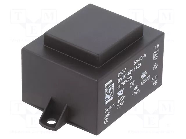 Transformer: encapsulated; 10VA; 230VAC; 7.5V; 1333mA; PCB; BVEI HAHN BVEI4811182