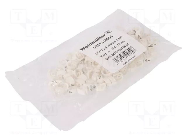 Markers; Marking: 4; 4÷10mm; PVC; white; -30÷80°C; leaded; CLI C WEIDMÜLLER WM-0251310004