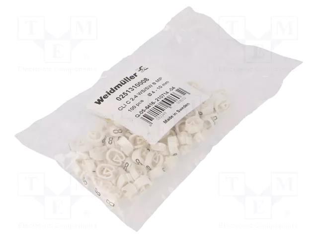 Markers; Marking: 8; 4÷10mm; PVC; white; -30÷80°C; leaded; CLI C WEIDMÜLLER WM-0251310008