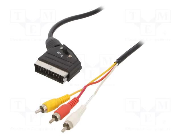 Cable; RCA plug x3,SCART plug; 1.8m; black GEMBIRD CCV-519-001