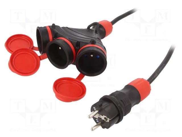 Extension lead; 3x1.5mm2; Sockets: 3; rubber; black; 15m; 16A KEL W-98984