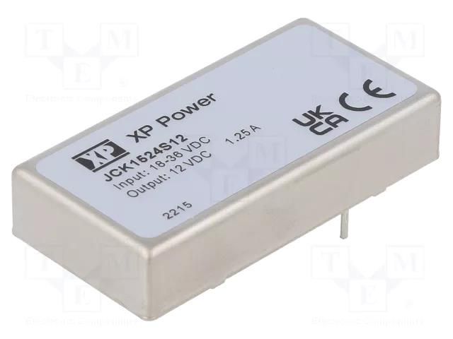 Converter: DC/DC; 15W; Uin: 18÷36VDC; Uout: 12VDC; Iout: 1250mA; THT XP POWER JCK1524S12