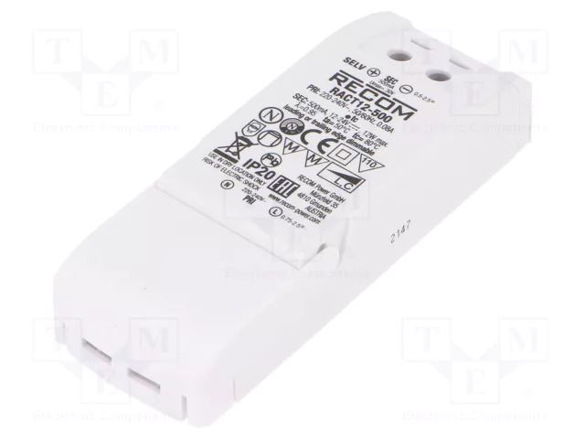 Power supply: switching; LED; 12W; 12÷24VDC; 500mA; 198÷264VAC RECOM RACT12-500