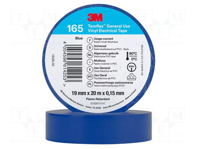 Tape: electrical insulating; W: 19mm; L: 20m; Thk: 0.152mm; blue 3M 3M-TF-165-19-20BL