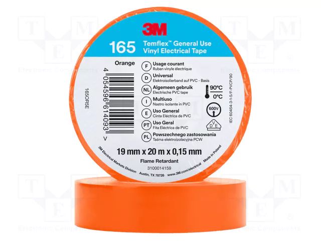 Tape: electrical insulating; W: 19mm; L: 20m; Thk: 0.152mm; orange 3M 3M-TF-165-19-OR