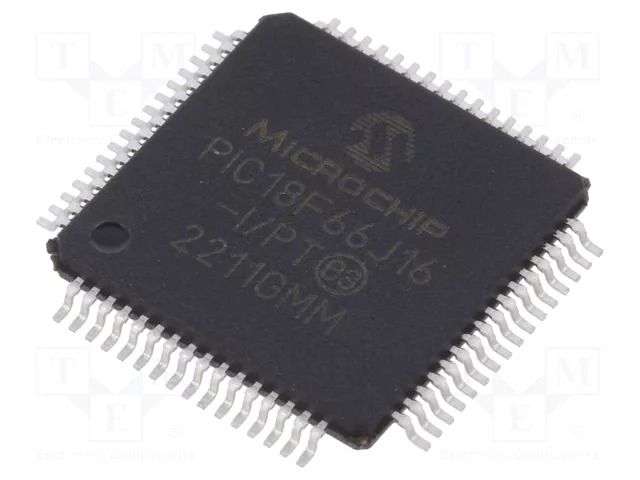 IC: PIC microcontroller; 48MHz; 2÷3.6VDC; SMD; TQFP64; PIC18 MICROCHIP TECHNOLOGY PIC18F66J16-I/PT