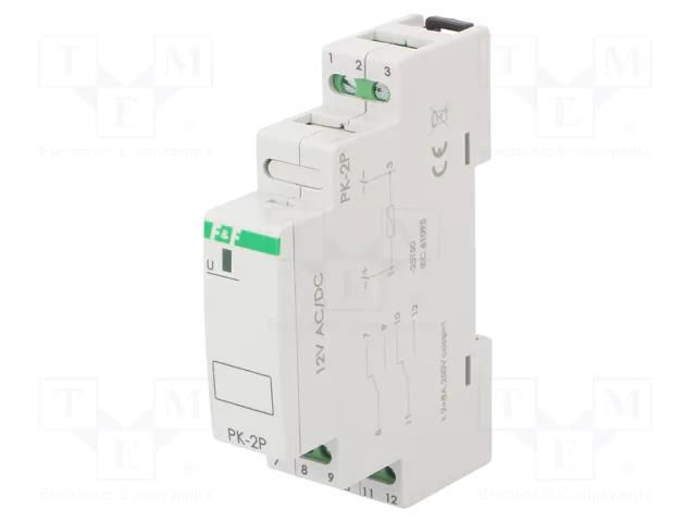 Relay: installation; monostable; SPDT; Ucoil: 12VAC,12VDC; 8A; IP20 F&F PK-2P-12V