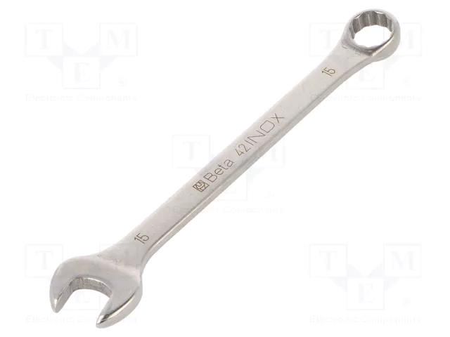 Wrench; combination spanner; 15mm; stainless steel BETA BE42INOX/15