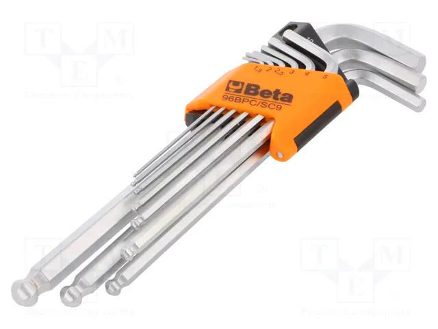 Wrenches set; hex key,spherical; 9pcs. BETA BE96BPC/SC9